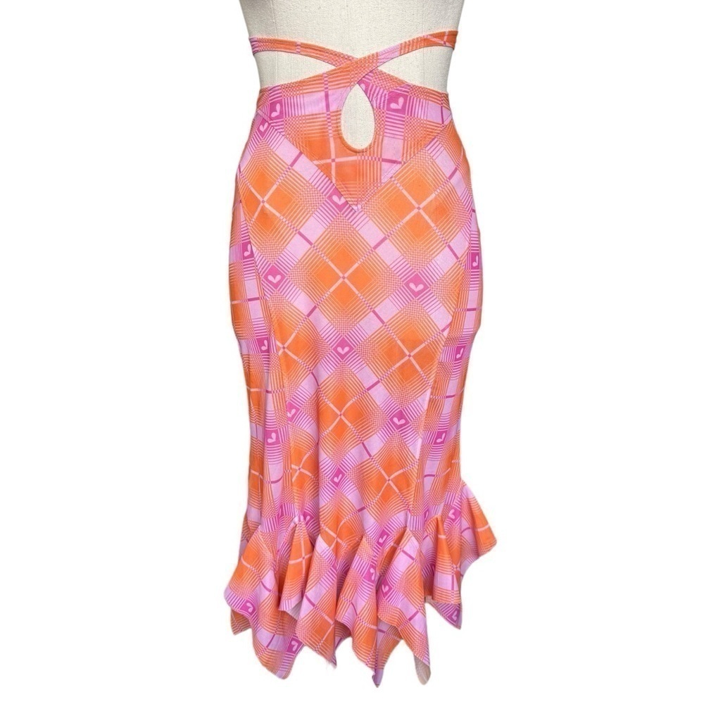 Sultry Virgin Check Midi Skirt - Orange XS - Picture 4 of 10